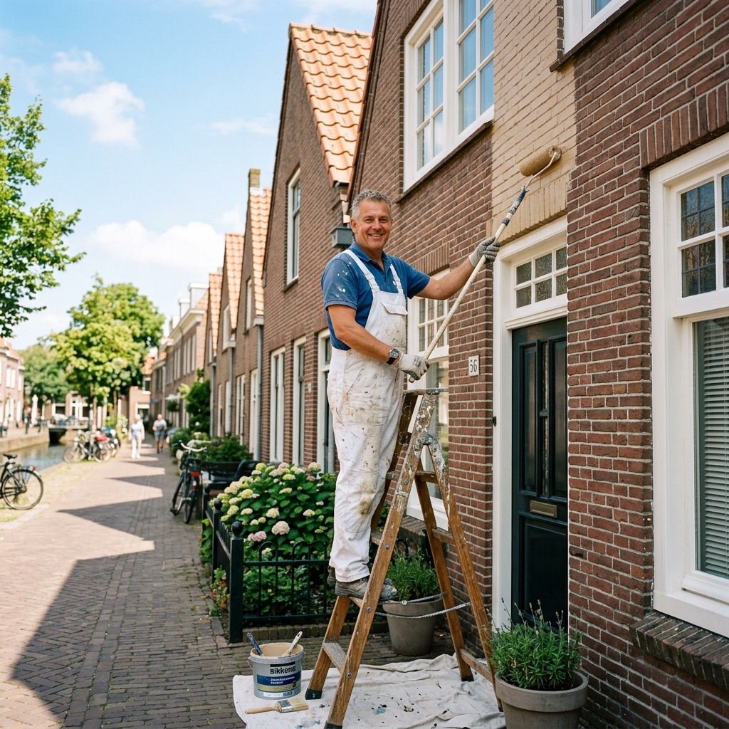 Vriendelijke schilder aan het werk